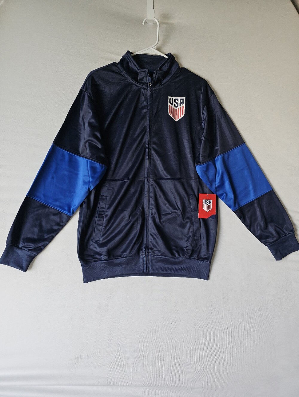 NWT USA Soccer Track Jacket Men's Size M Navy Blue USSF National Team Zip Up